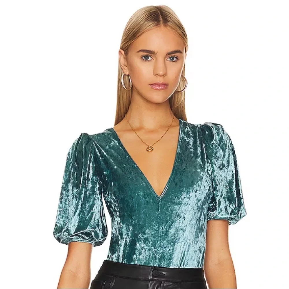 Free People Top Free People Don't You Wish Velvet Bodysuit S Deep Teal - Picture 14 of 14